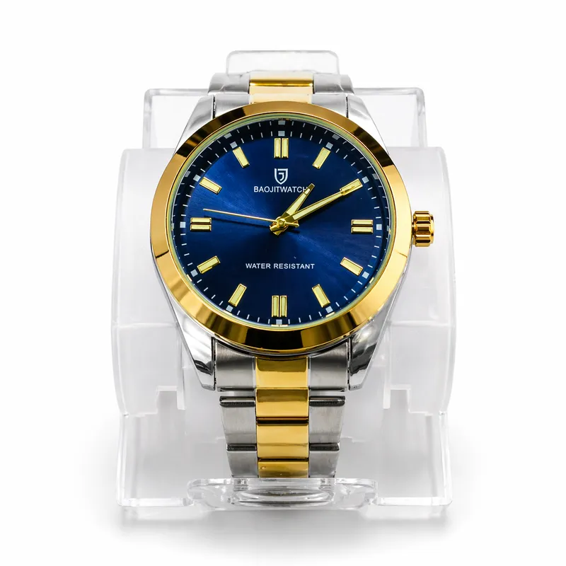 MONTRE HOMME ACIER INOXYDABLE BICOLORE OR ARGENT – CADRAN BLEU ÉLÉGANT