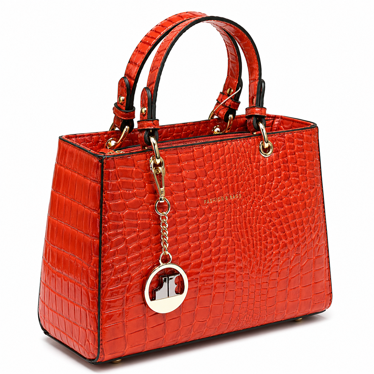 SAC À MAIN FEMME EFFET CROCODILE ROUGE LUXE