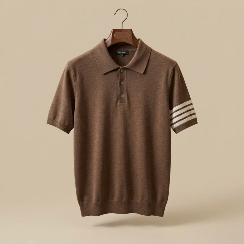 POLO EN MAILLE FINITION CÔTELÉE BANDES MANCHE