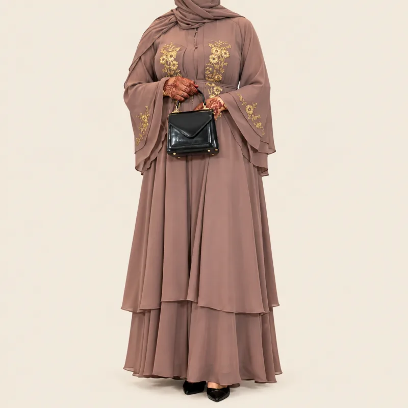 LUXURY LAYERED CHIFFON ROYAL BLOOM OPEN ABAYA