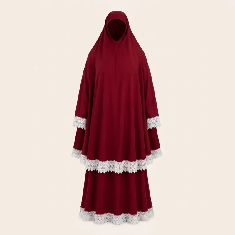 ENSEMBLE JILBAB PRESTIGE BURGUNDY - ÉDITION PUDEUR & DENTELLE