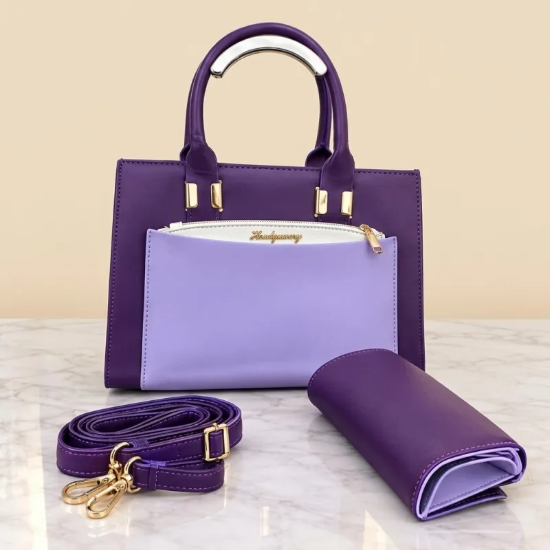 ENSEMBLE SAC À MAIN 3 PIÈCES VIOLET ROYAL & LAVANDE - ÉLÉGANCE MODERNE BICOLORE