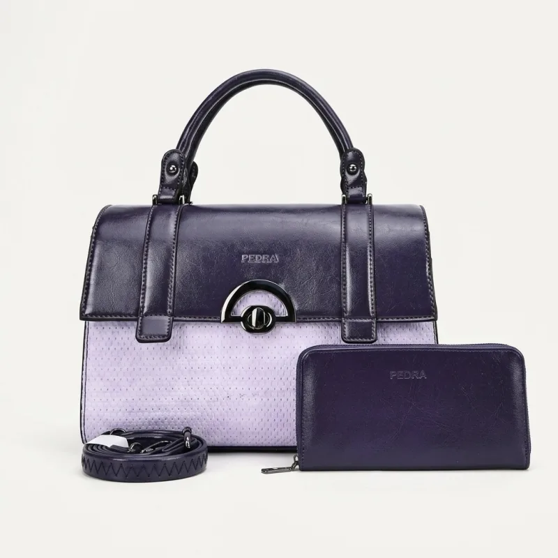 ENSEMBLE SAC À MAIN PEDRA VIOLET 2 EN 1 - ÉLÉGANCE CUIR ET PORTEFEUILLE ASSORTI ÉDITION PREMIUM