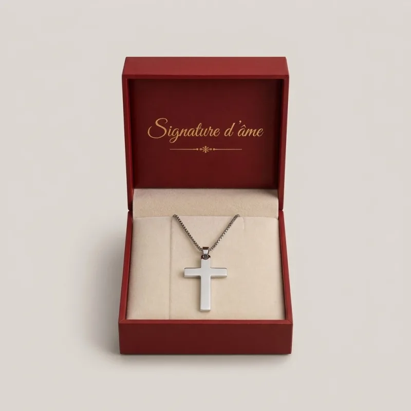COLLIER CROIX SIGNATURE D'ÂME - CHAÎNE ARGENTÉE PENDENTIF CROIX ÉDITION PREMIUM