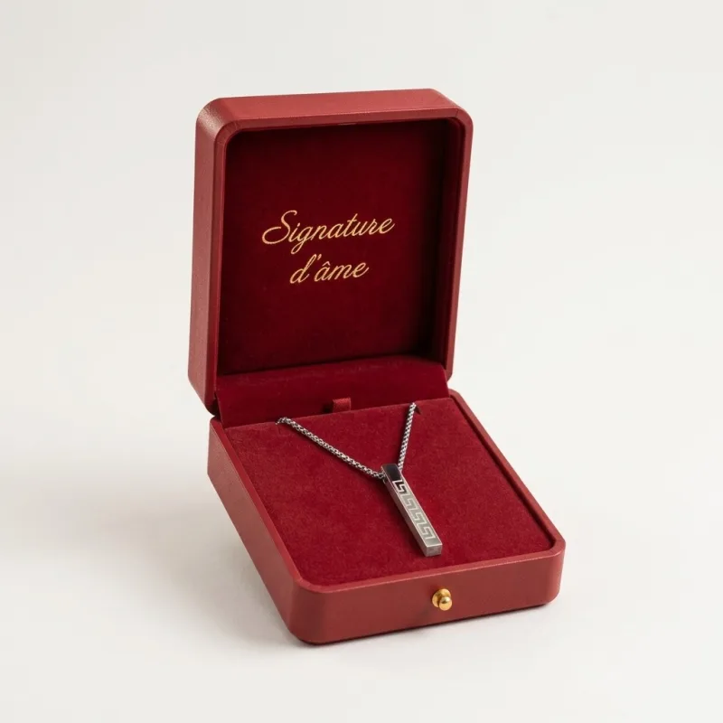 COLLIER BARRE GRECQUE SIGNATURE D'ÂME - CHAÎNE ARGENTÉE MOTIF MAEANDRE ÉDITION PREMIUM