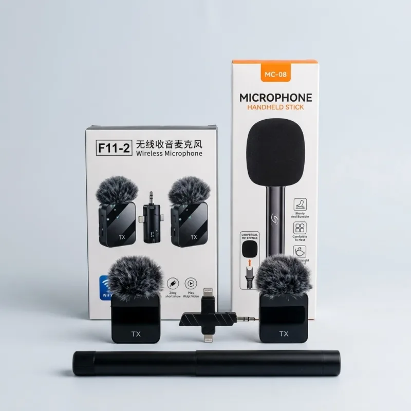 KIT MICRO CRAVATE SANS FIL 2 EN 1 SIGNATURE D'ÂME - DOUBLE MICRO F11-2 + MANCHE INTERVIEW MC-08 ÉDITION PRO .