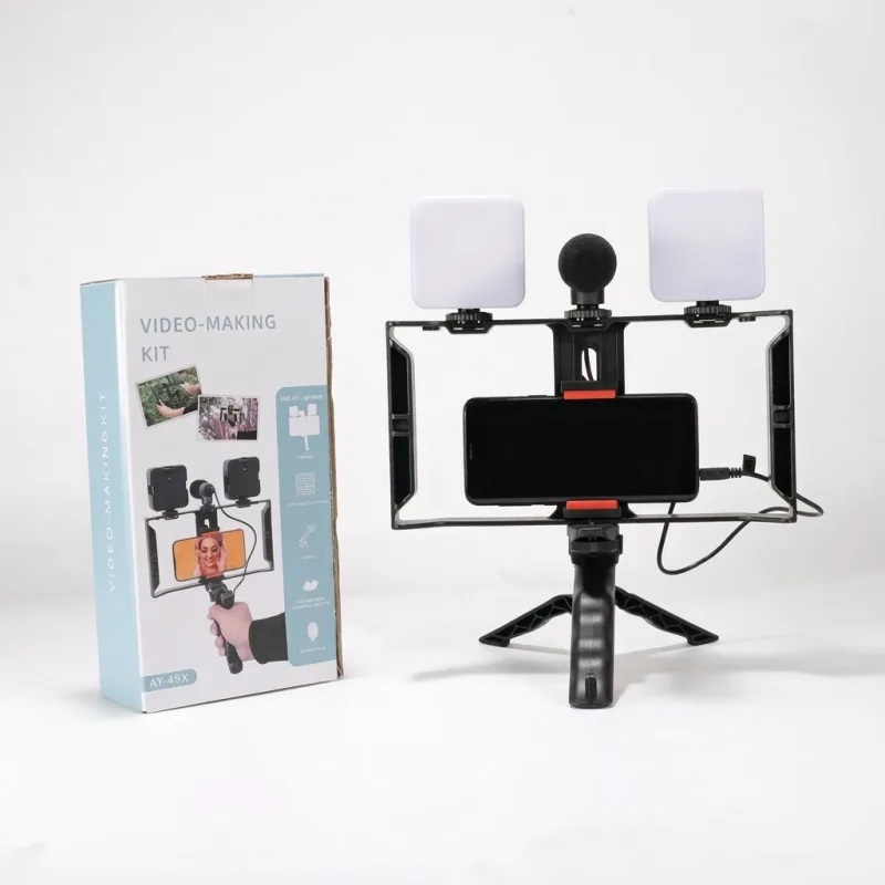KIT VIDEO VLOGGING 5 EN 1 SIGNATURE D'ÂME - CAGE STABILISATRICE AY-49X + DOUBLE LUMIÈRE LED + MICRO SHOTGUN + TRÉPIED ÉDITION PRO