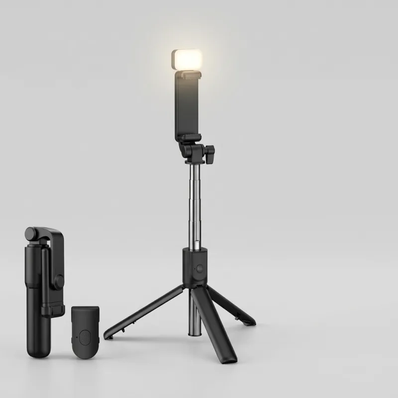 SELFIE STICK TRÉPIED 4 EN 1 SIGNATURE D'ÂME - LUMIÈRE LED INTÉGRÉE + TÉLÉCOMMANDE BLUETOOTH + ROTATION 360° ÉDITION PRO NOIR MAT