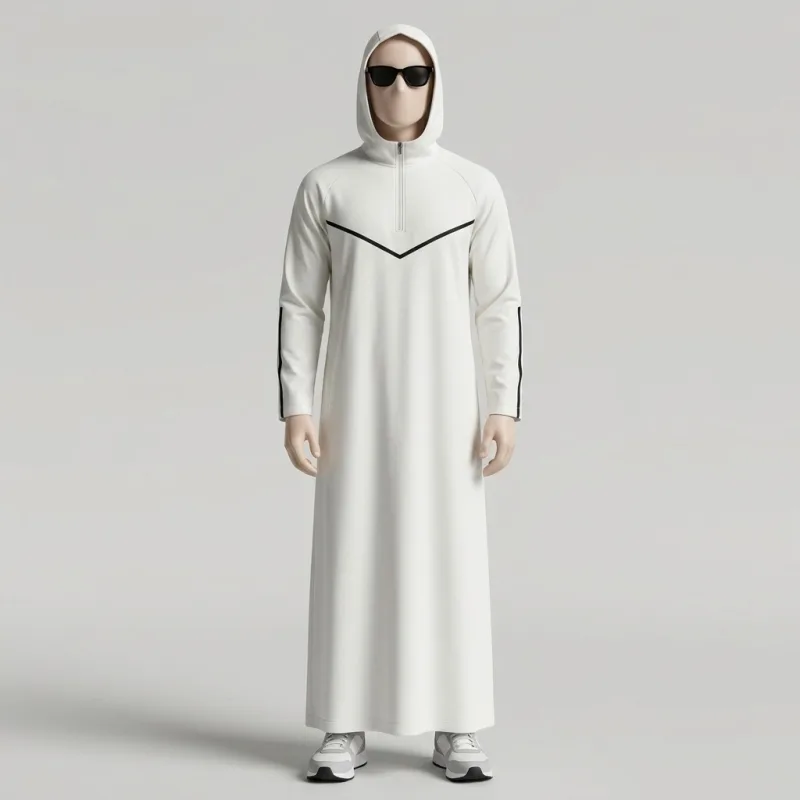 QAMIS HOODIE HOMME SPORT CHIC SIGNATURE D'ÂME - THOBE CAPUCHE ZIP V-BAND ÉDITION HOMME ROYAL BLANC PUR