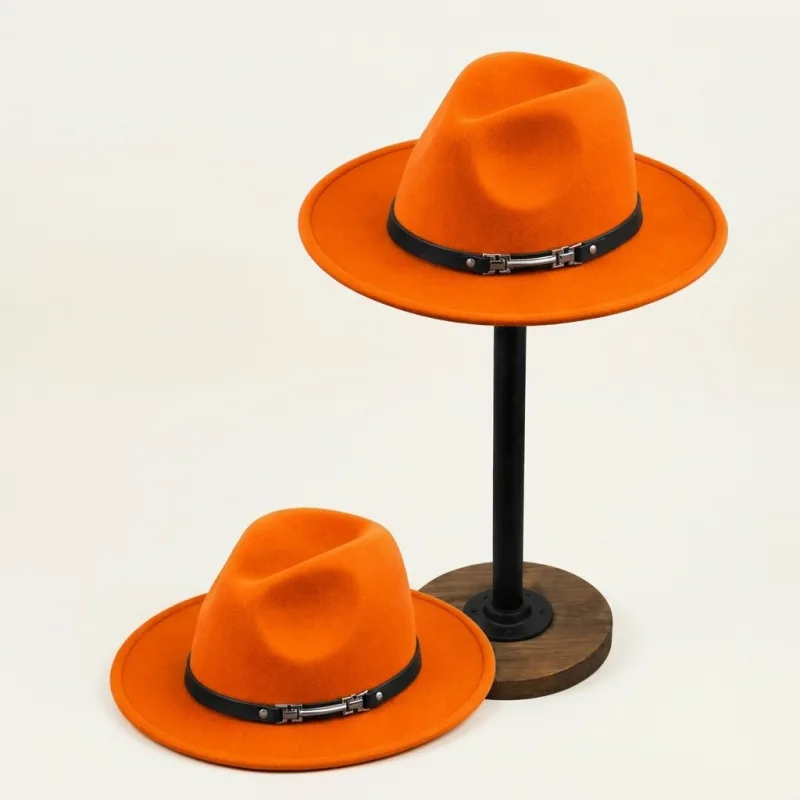 CHAPEAU FEDORA PRESTIGE SIGNATURE D'ÂME - ORANGE BRÛLÉ VELOURS & CEINTURE CUIR NOIR ÉDITION SOLEIL