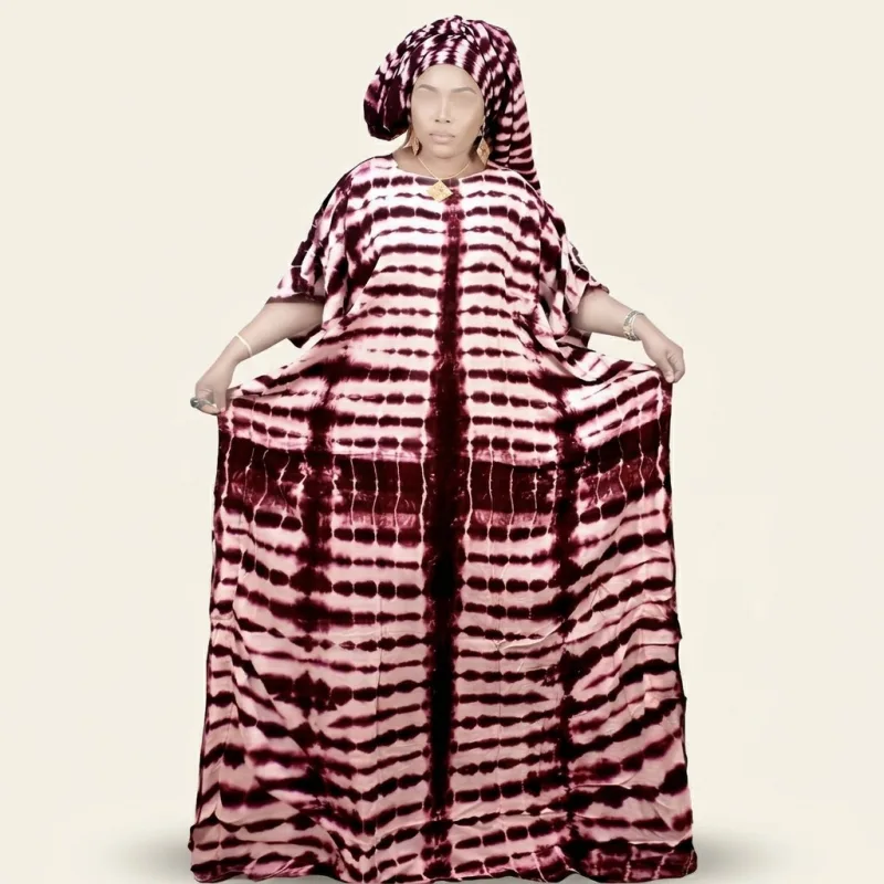 GRAND BOUBOU BATIK LUXE SIGNATURE D'ÂME - BORDEAUX VIGNE & ROSE POUDRÉ LIGNES ROYALES + FOULARD ASSORTI ÉDITION DIGNITÉ