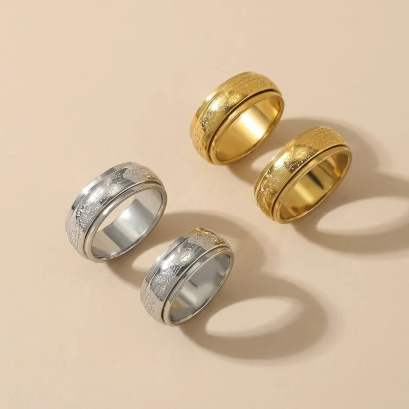 BAGUE SPINNER ANTI-STRESS SIGNATURE D'ÂME - OR & ARGENT GRAVURE SACRÉE ROTATIVE ÉDITION PROTECTION