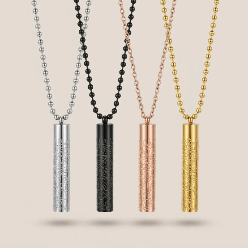COLLIER TUBE SACRÉ SIGNATURE D'ÂME - PENDENTIF CYLINDRE GRAVURE SACRÉE 4 COULEURS ÉDITION PROTECTION DIVINE